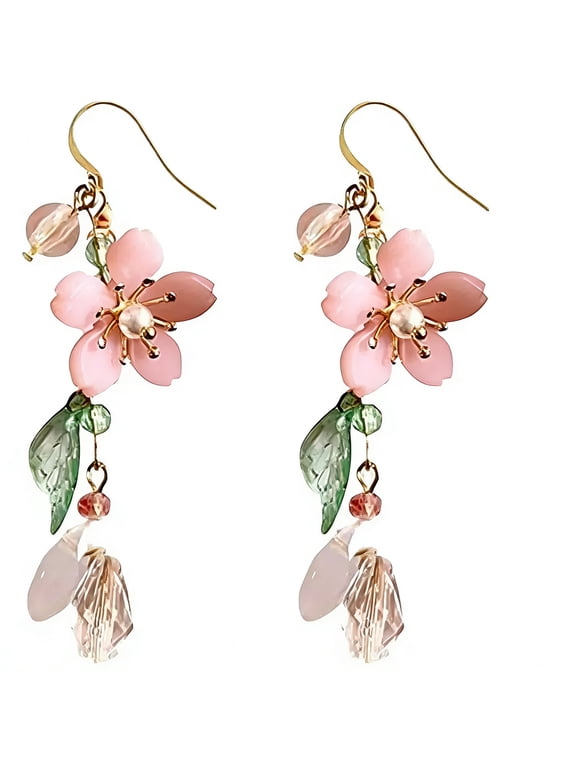 Pink Flower Dangle Earrings for Women Cute Flower Earrings Fairy Statement Jewelry Gifts