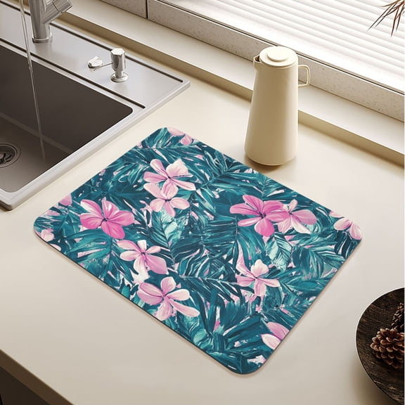 Pink Flower Drying Mat Diatomaceous Earth Super Absorbent Slip Rubber Sole Heat Resistant 230 Degrees Fahrenheit 23.619.7in