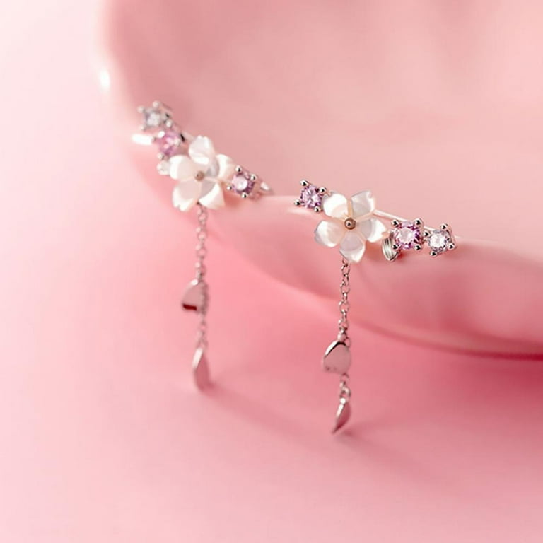 Beautiful Flower Star Blossom Diamond Long Earrings Double Drop