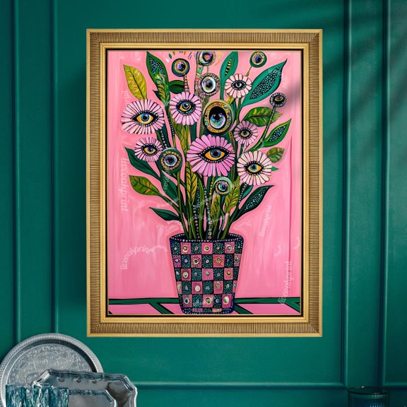 Pink Flower Eye Boho Wall Art Print, Unframed Paper Poster 8x10in