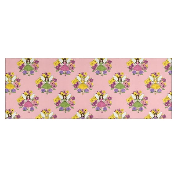 Pink Flower Fairy Pattern Kitchen Rug Mat,Kitchen Runner Rugs Non Skid Washable,Decorative Kitchen Floor Mats for Kitchen,Sink,Laundry,17"X47"