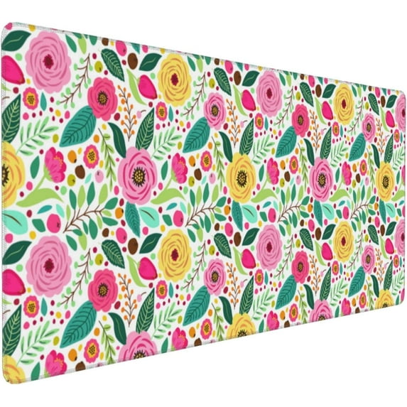 Pink Flower Floral Desk Mat,Extended Gaming Mouse Pad Large Non-Slip Rubber Base Mousepad with Stitched Edges,Waterproof Desk Pad for Computer/Laptop/Work/Office/Home 31.5" X 15.7"