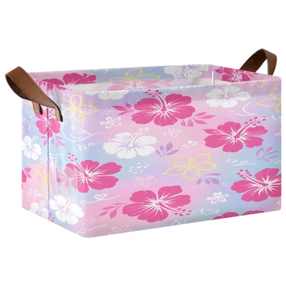 Pink Flower Foldable Storage Large Fabric Storage Baskets Organizer Storage Bins with Handles for Shelves