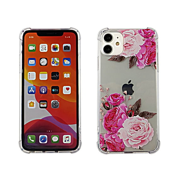 Pink Flower For iPhone 11 Pro MAX Case TPU Clear Soft & Flexible Ultra-Thin Shockproof Anti-Scratch Transparent Bumper Slim Lightweight Protective Cover for iPhone 11 Pro MAX 6.5 Inch 2019 Women Girls