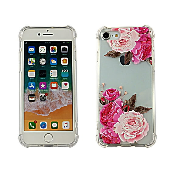 Pink Flower For iPhone SE 2020 Case TPU Clear Soft & Flexible Ultra-Thin Shockproof Anti-Scratch Transparent Bumper Slim Lightweight Protective Cover for iPhone SE 4.7 Inch 2020 Women Girls