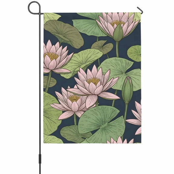 Pink Flower Garden Flag 12 x 18 Inches, Lotus Green Leaf Hand-painted Style Spring Plant Weather Proof Outdoor Patio Flags Double Sided Small Garden Decoration for Yard Outside Home