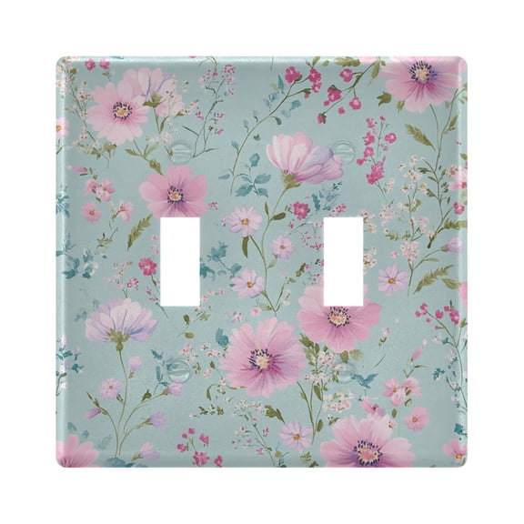 Pink Flower Garden Light Switch Cover Electrical Outlet Cover Replaceable Wall Plates 2-Gang