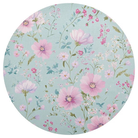 Pink Flower Garden PVC Round Grid Placemat Table Mat 1 Pc 15.4" x 15.4"