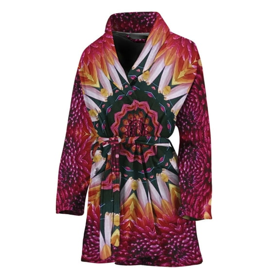 Pink Flower Kaleidoscope Women Bathrobe One Size Univeral Fits, Floral Fashion Lightweight Plush Fleece Long Robe For Women