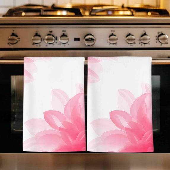 Pink Flower Kitchen Towels Set of 1, Boho Modern Floral Abstract Ombre Leaf White Absorbent Dish Towels for Kitchen, Microfiber Hand Towel, Quick Drying Tea Towel for Cleaning Decorative Dishcloths