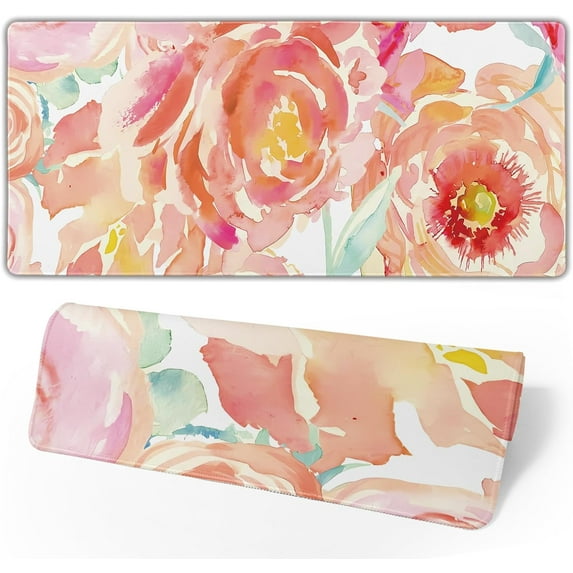 Pink Flower Large Mouse Pad Extended Gaming Mousepad 31.5 x 11.8 Inch with Anti-Slip Rubber Base Cute Office Decor Women Girls Computer Accessories Home Office Supplies
