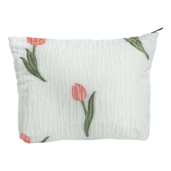 Pink Flower Makeup Bag Cosmetic Bag for Women,Large Capacity Canvas Makeup Bags Travel Toiletry Bag Accessories Organizer