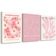 thumbnail image 1 of Pink Flower Market Wall Art Decor Aesthetic Abstract Canvas Floral Minimalist Wall Art Pictures Orange Floral Prints Artwork Botanical Flower Poster Colorful Painting 16x24 Inch Unframed set Of 3, 1 of 6