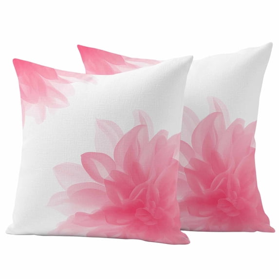 Pink Flower Outdoor Waterproof Pillow Covers, Boho Modern Floral Abstract Ombre Leaf White Decorative Square Throw Pillowcase Sofa Cushion Sham for Patio/Couch/Chair, 24"x24" 2 Pack