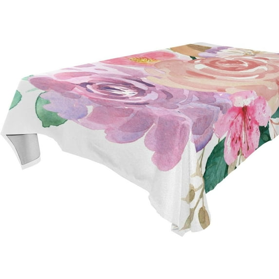 Pink Flower Pattern Rectangle Tablecloth, Dust Proof Anti Wrinkle Wipeable Table Cloth Tabletop for of Dinner Kitchen Wedding Holiday Party 60"x60" Home Decor