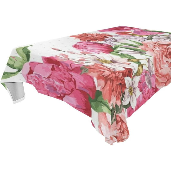 Pink Flower Pattern Rectangle Tablecloth, Dust Proof Anti Wrinkle Wipeable Table Cloth Tabletop for of Dinner Kitchen Wedding Holiday Party 60"x90" Home Decor