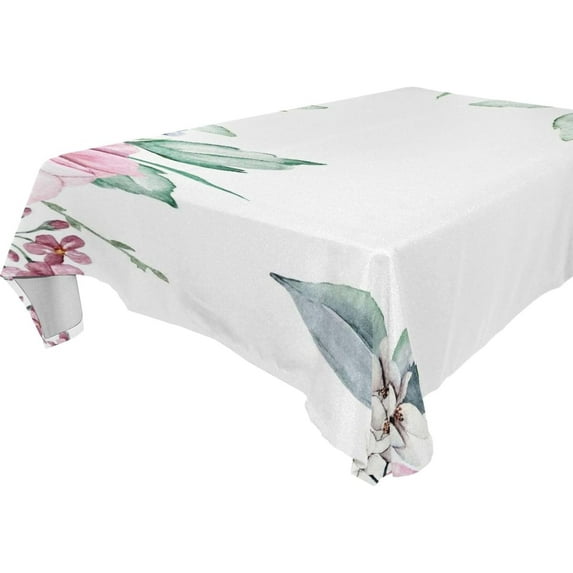 Pink Flower Pattern Rectangle Tablecloth, Dust Proof Anti Wrinkle Wipeable Table Cloth Tabletop foration of Dinner Kitchen Wedding Holiday Party 60"x60" Decor Gift