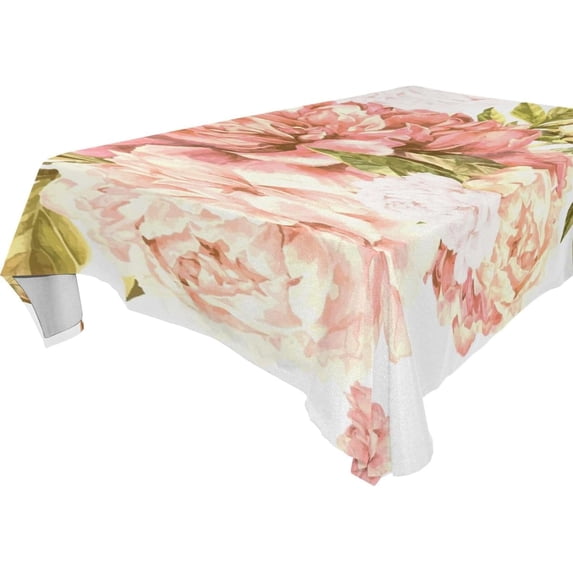 Pink Flower Pattern Rectangle Tablecloth, Dust Proof Anti Wrinkle Wipeable Table Cloth Tabletop foration of Dinner Kitchen Wedding Holiday Party 60"x60" Decor Gift