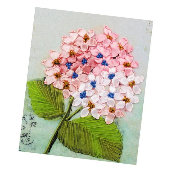 Pink Flower Pattern Stamped stitch Ribbon Embroidery Set for Beginner, diy/Wall/Restaurant/Hotel 0x25cm/7.87.84inch