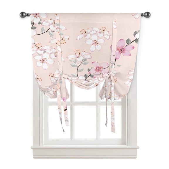 Pink Flower Peach Blossom In Spring Window Curtain for Living Room Roman Curtains for Kitchen Cafe Tie Up Short Drapes