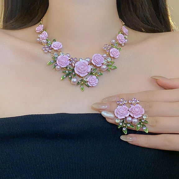 Pink Flower Pearl Choker Necklace 2024 New Hot Style Light Luxury Niche Clavicle Chain Neck Chain Accessories for Women