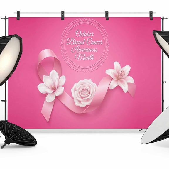 Pink Flower Photography Backdrop 7x5FT, Ribbons Caring For Breast Cancer Simple Photo Backdrops, Background for Photography Studio Photo Studio Background, Back Drop for Photoshoot