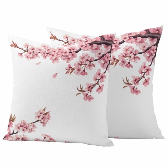 Pink Flower Pillow Covers 2 Pack Watercolor Spring Pink Cherry Blossoms Floral Branch Plant Pillowcase Waterproof Outdoor Throw Pillow Cover for Patio Garden Square Cushion 20”x20”