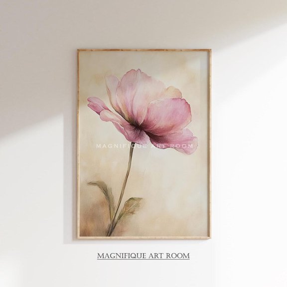 Pink Flower Poster Wall Art, Botanical Poster, Minimalist Floral Poster, Modern Home Decor, Bedroom Wall Decor, Flower, S437, Size 8x12 UNFFRAMED F03.1.7l2366