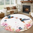 thumbnail image 1 of Pink Flower Round Area Rug 7Ft Washable Circle Rugs for Dorm Laundry Room, Spring Floral Butterflies Birds Farmhouse Non-Slip Carpet Floor Mats Indoor Outdoor Carpet Runner Aesthetic Home Decor, 1 of 8