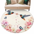 thumbnail image 1 of Pink Flower Round Area Rugs Collection 5', Spring Floral Butterflies Birds Elegant Farmhouse Non Slip Indoor Circular Throw Runner Rug Floor Mat Carpet for Living Room Dining Table Bedroom Nursery, 1 of 9