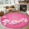 thumbnail image 1 of Pink Flower Round Living Room Rugs 7 ft, Ribbons Caring For Breast Cancer Simple Washable Area Rug with Non-Slip Sturdy Edge Binding Round Carpet for Kitchen Office Bedroom, 1 of 9