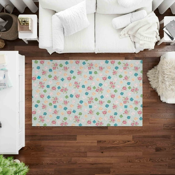 Pink Flower Rug, Modern Rug, Soft Tones Rug, Salon Rug, Salon Decor Rug, Living Room Rug, Housewarming Gift, Corridor Rug, Salon Soft Rug, 3.3'x5' - 100x150 cm