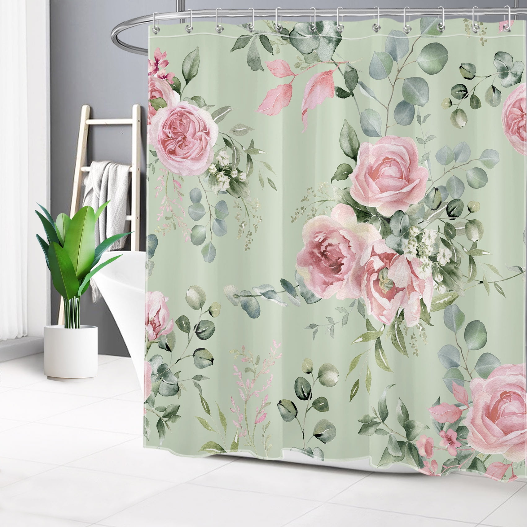 Pink Flower Shower Curtain for Bathroom Watercolor Rose Floral and