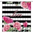thumbnail image 1 of Pink Flower Shower Curtain Black and White Striped Watercolor Roses Floral Green Leaf Spring Love Valentine''s Day Creative Pattern Fabric Bathroom Decor Set with Hooks(36" WX70 H), 1 of 3