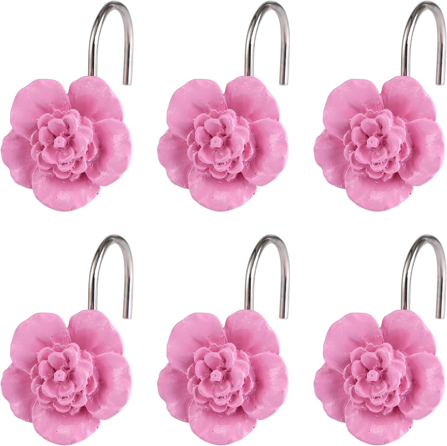 Pink Flower Shower Curtain Hooks Set of 12, Home Pink Flower Design