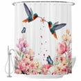 thumbnail image 1 of Pink Flower Shower Curtain, Waterproof Shower Curtains for Bathroom, Spring Floral Butterflies Birds Farmhouse Washable Fabric Bathtub Curtain Set Bath Decor with 12 Hooks Standard 72"x72", 1 of 8