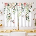 thumbnail image 1 of Pink Flower Small Kitchen Curtains Floral Eucalyptus Botanical Plant Window Treatment Spring Hummingbird Short Window Curtains for Bathroom Room Green Leaf Tier Treatment Drapes 27.5x39 inch, 1 of 6