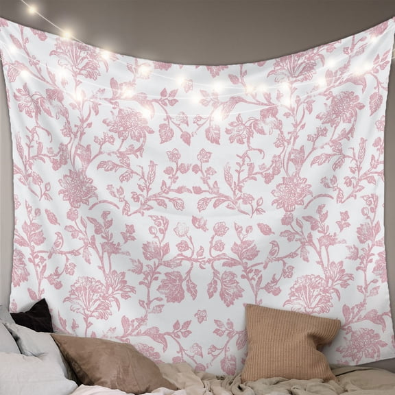 Pink Flower Small Tapestry for Bedroom Wall Hanging Tapestry, Vintage Farmhouse Boho Leaf Spring Solid Ceiling Backdrop Tapestries Poster Blanket Wall Decor for Teens Room Living Room Dorm 23" x 28"