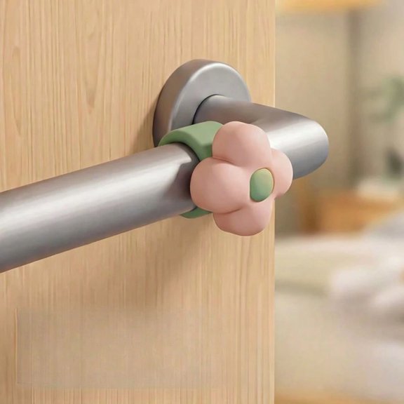 Pink Flower Soft Silicone Door Knob Anti Collision Pad, Shock Absorbing Wall Protector Door Stopper For Home Office 2Pcs