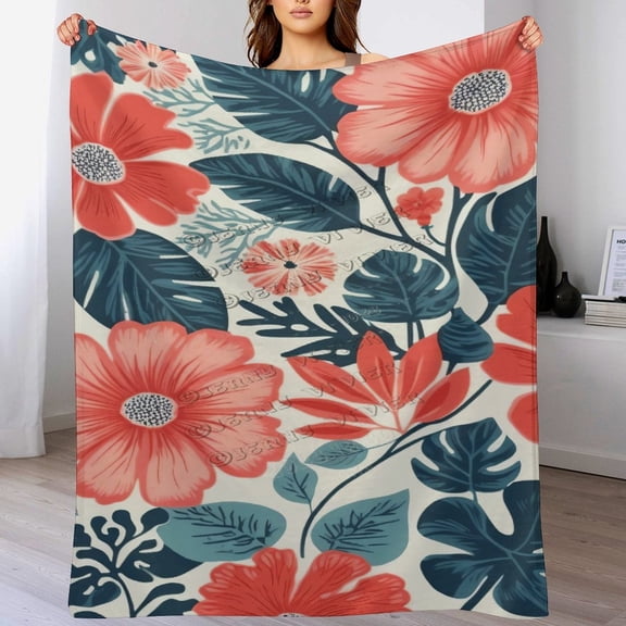 Pink Flower Spring Floral Pattern Super Soft Throw Blanket for Bed Sofa Couch Lightweight Blanket 50"x60"