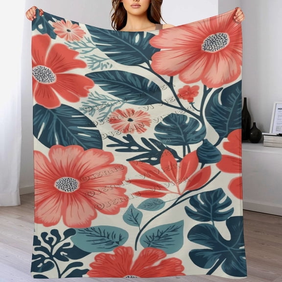Pink Flower Spring Floral Pattern Super Soft Throw Blanket for Bed Sofa Couch Lightweight Blanket 60"x80"