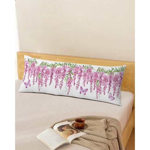 Pink Flower Spring Throw Pillow Cover,Country Butterflies Floral Leaves Rectangle Decorative Pillow Case Protector Soft Cushion Cover Lumbar Pillowcase for Couch Sofa Bedroom Car Decor 20x54 Inch