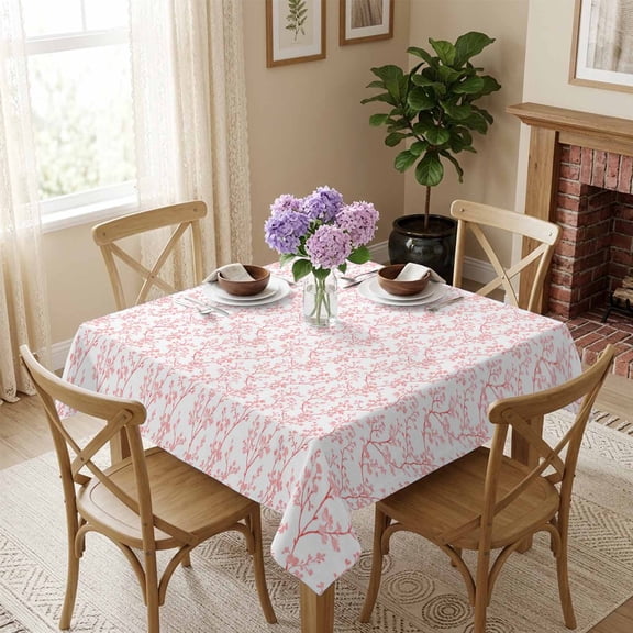 Pink Flower Square Tablecloth 54x54 Inch Floral Tree Branch Waterproof Polyester Tablecloth for Dining Table, Washable Table Cover for Kitchen Dining Room Wedding Decoration,Stain Resistant