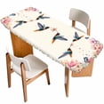 thumbnail image 1 of Pink Flower Table Cloths for 8 Foot Rectangle Tables, Spring Floral Butterflies Birds Elegant Farmhouse Patio Waterproof Elastic Fitted Tablecloths, Washable Rectangular Table Cover for Camping, 1 of 8