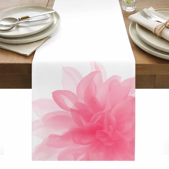 Pink Flower Table Runner - 72 Inch Long, Kitchen Dining Table Runner Dresser Scarves, Boho Modern Floral Abstract Ombre Leaf White Farmhouse Decor for Coffee Tables Wedding Party Banquet