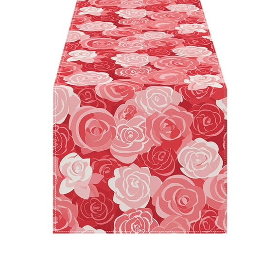 Pink Flower Table Runner Linen Print Tablecloth Valentine‘S Day Home Dining Decor 12.99X72.05 Inches