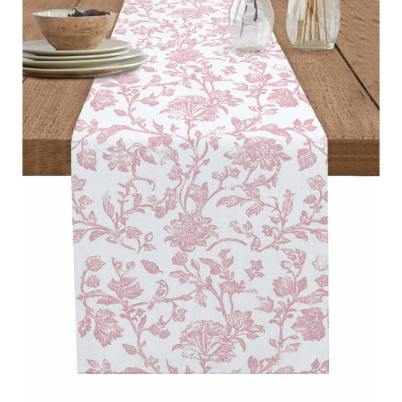 Pink Flower Table Runner Vintage Farmhouse Boho Leaf Spring Solid Tablerunners 18 x 72 Inch, Table Decorations Tabletop Scarf for Summer Gathering Holiday Farmhouse Kitchen Dining Decor
