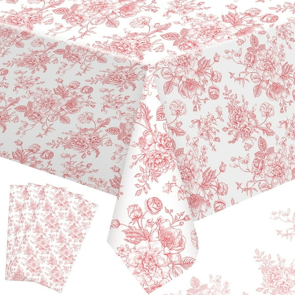 Pink Flower Tablecloth Pink Floral Table Cloth Centerpiece Spring Summer Decoration for Kitchen Garden Tea Party Home, 54 x 108 Inches