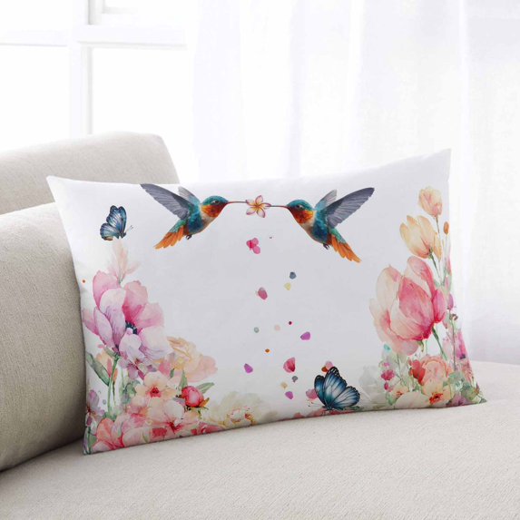 Pink Flower Throw Pillow Covers, Spring Floral Butterflies Birds Farmhouse Soft Breathable Pillow Cases with Invisible Zipper for Sleeping, Standard Pillowcases for Couch Bed Sofa Chair 20x26 Inches