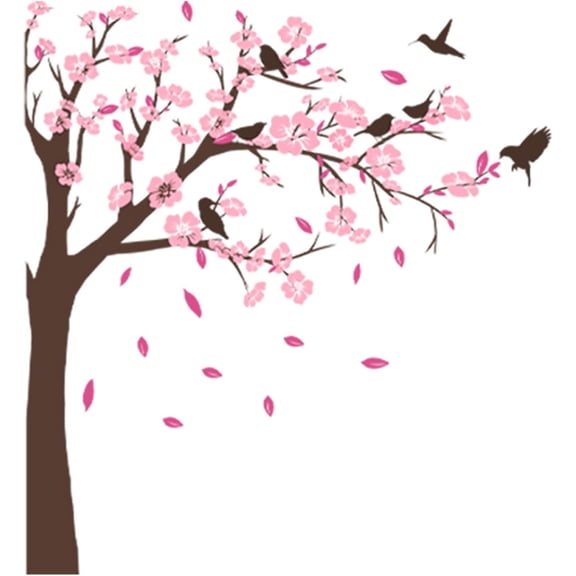 Pink Flower Tree Wall Stickers, Removable DIY Romantic Peach Blossom Tree Wall Murals Peel and Stick 3D Wall Art Stickers Murals Home Decor for Gilrs Bedroom Nursery Rooms Living Room
